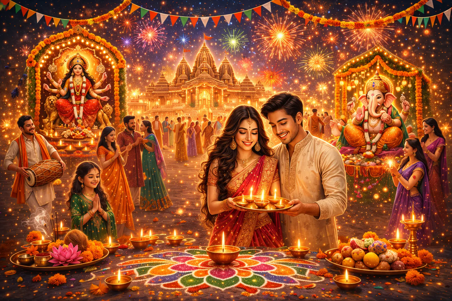 Festival lights and rangoli celebration